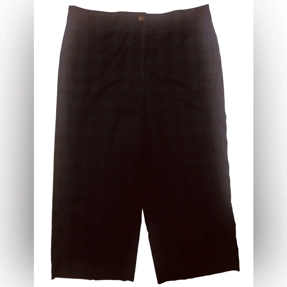 Ann Taylor Pants Women's 18 Green Black Plaid Wide Leg Ankle Crop Check Trousers